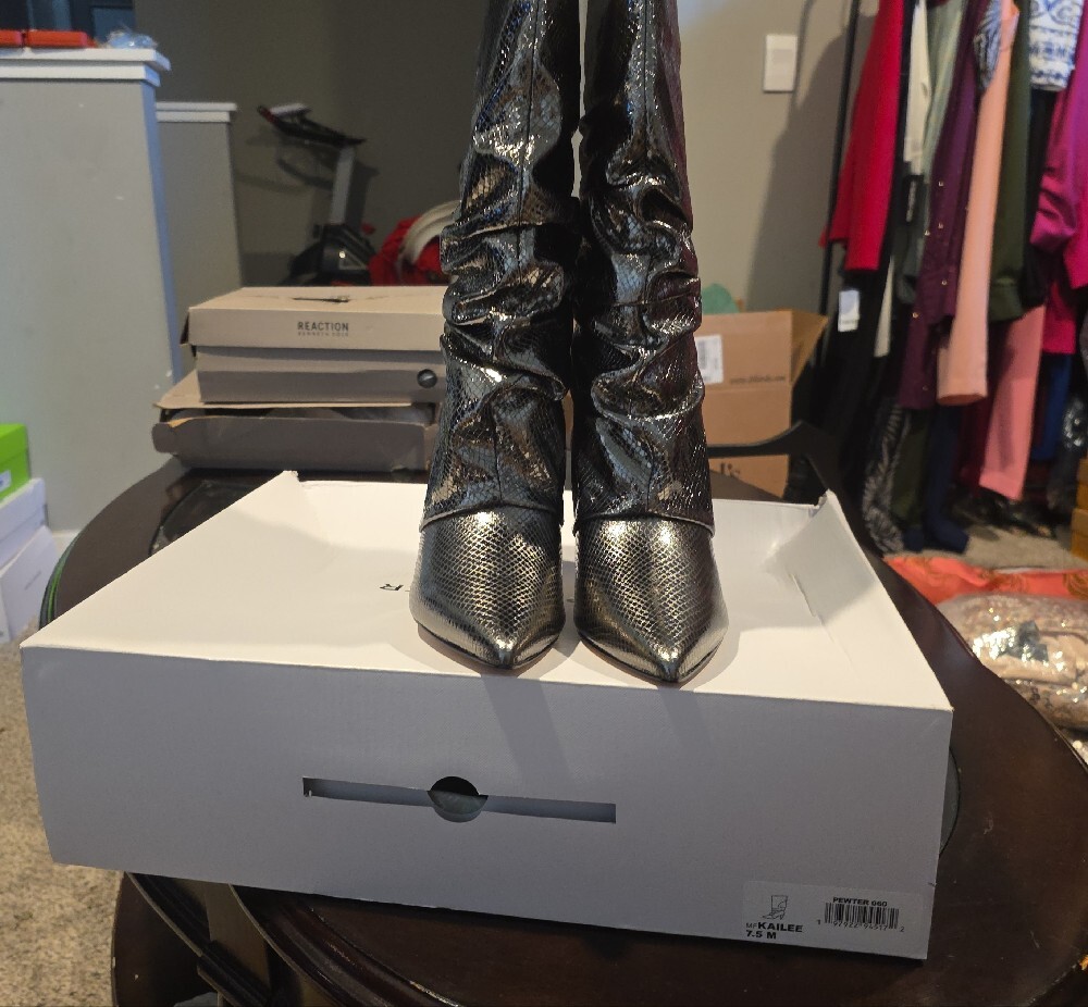 Marc Fisher Metallic Black Pointed-Toe Slouch Boots - Picture 8 of 15